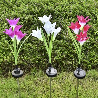 China Lily Flower Color Changing Landscape Waterproof Outdoor Decorative Holiday Flower LED Lights Solar Ornamental Garden Lights for sale