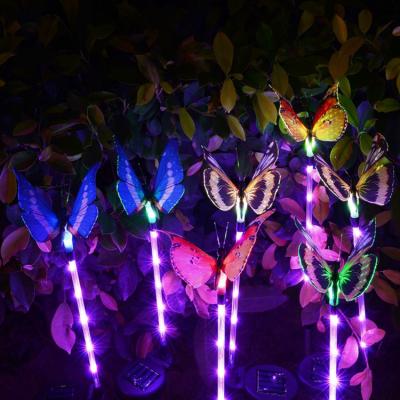 China Outdoor Decorative Solar Decorative Light RGB Stake LED Lights Fiber Optic Butterfly Garden Light for sale