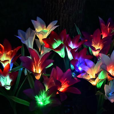 China Outdoor Holiday Flower Light Garden Stake Flower Lights Multi Color Changing LED Lily Solar Powered Decoration Lights for sale