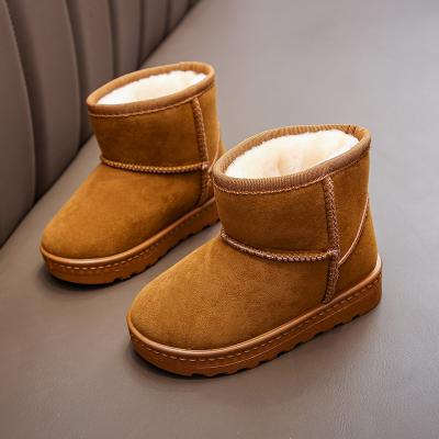 China Latest Boys Comfort Warm 2021 Trend Fashion Platform Girls Boots Flat Slip On Winter Plush Pattern Boot for sale