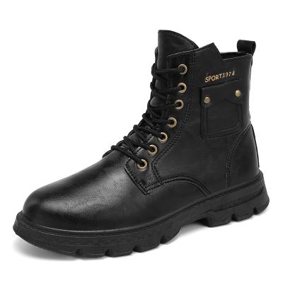 China Best Price Good Quality Round Male High Top Work Shoes PU Leather Black Bilitary Boots for sale