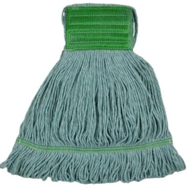 China Replacement Sustainable Prime Heavy Duty Commercial Grade Green Broom String Cotton Looped End Industrial Wet Mop Head Cleaning Refill for sale