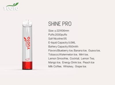 China led shining Electronic Cigarette Vape 2000 Puffs 850mAh Battery for sale