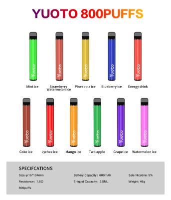 중국 5% 니코틴 800 600mAh 배터리로 Vape FCC FDA 승인 퍼프 판매용