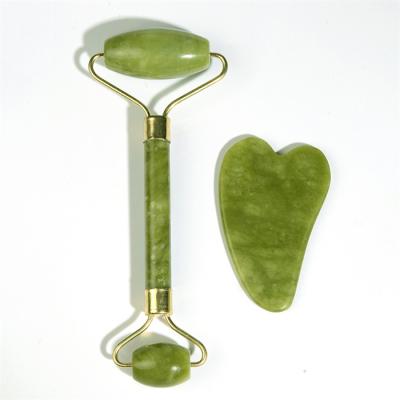 China Factory Wholesale Natural Jade Facial Roller Face Lift and Gua Sha Massage Factory Jade Face Massage Roller SETS for sale