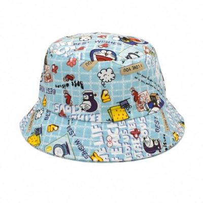 China Unisex Cute Cat Print Pattern Bucket Sun Summer Packable Hat Funny Fisherman Cotton Hat Picture for sale