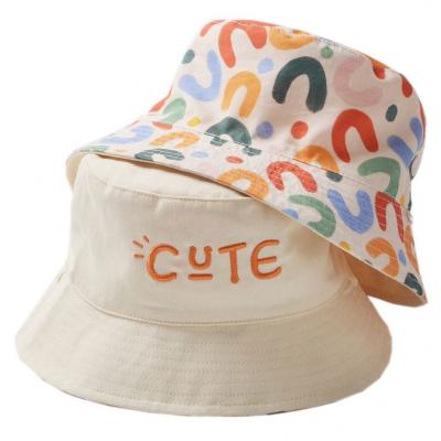 China Custom picture spring children's double-sided wearable bucket hat and new summer baby embroidery for sale