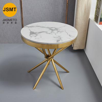 China Fashion Metal End Table Sofa Coffee For Living Room Modern Minimalist Around Rose Gold Stainless Steel Metal Frame Design for sale