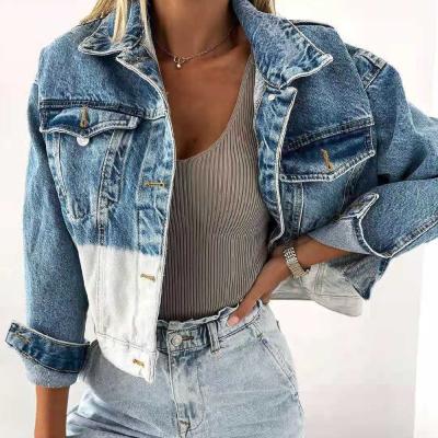 China VF6737 QUICK DRY - patchwork short blue women's high quality block ladies jacket stain color coat nine dots denim jacket women for sale