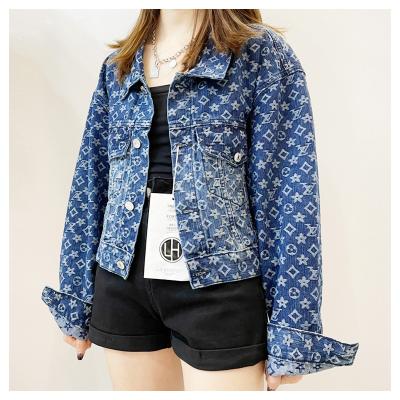 China QUICK DRY JK33 - denim fashion ladies printed denim plaid jacket women printed denim jacket for sale