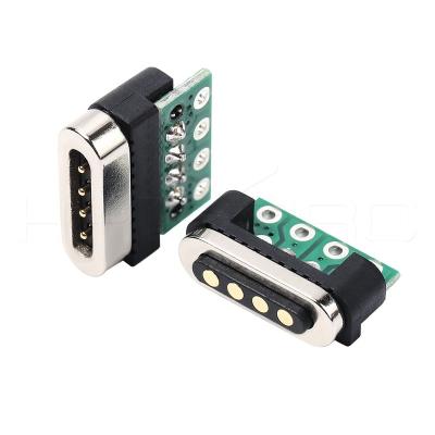 China 4 Pin Power Angled Pogo Pins Magnetic Data Connector PCB Mount for sale