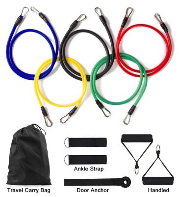 China Bodybiulding 5 Stackable Fitness Tension Bands Workout Exercise Resistance Band Set With Handles Door Anchor Ankle Straps for sale