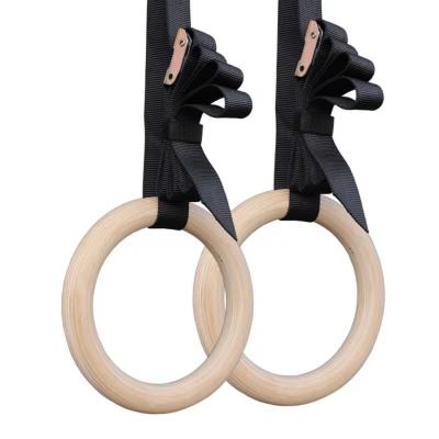 China Factory Home Use Wooden Gymnastic Rings With Adjustable Straps for sale