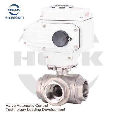 China Industry electric three way ball valve, high pressure screw thread, lt reversing, three way valve diverting, adjusting and for sale