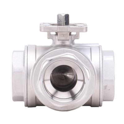 China Durable 304 Quality Threaded Stainless Steel High Ball Valve Three Way Deck Ball Three Way Thread Buckle High Val for sale