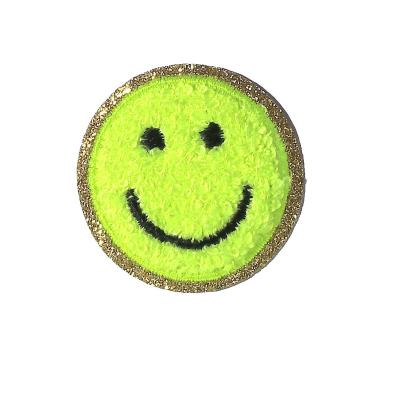 China Handmade High Quality Smiling Face Patches Embroidery Chenille Patch Iron On For Clothing for sale