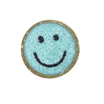 China 2023 new style face chenille embroidery patch decoration patch jacket sweater handmade smile jeans iron on for sale