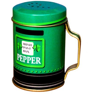 China Custom Round Food Plant Pepper Spice Shaker Metal Tin Box With Dispenser Handle for sale