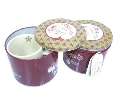 China Food Maker Custom Personalization Round Gift Quart Ceramic Mug Tin Cans Box For Cup Packaging for sale