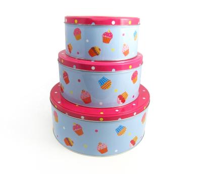 China 2pcs or 3pcs in one factory set hot sale custom print Mini Dream Muffin Round Set 3 nested boxes storage cake canisters box for sml med large for sale