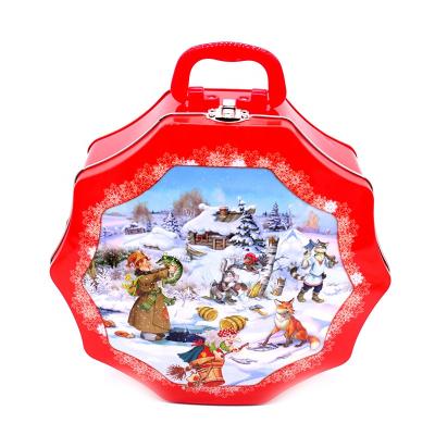 China Recycled Materials Factory Kids Gift Custom Embossing Candy Decagon Shape Lunch Tin Box With Handle for sale