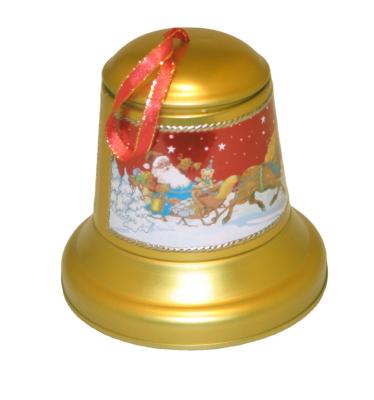 China Custom Metal Recycled Tin Box With Hanging Ribbon Shaped Christmas Bell From Materials Factory for sale