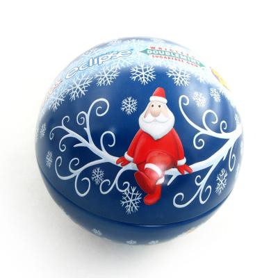 China With/Without Hot Selling Custom Ribbon Christmas Decorative Ornament Small Balls Pattern Big Round Metal Egg Ball Shaped Tin Box for sale