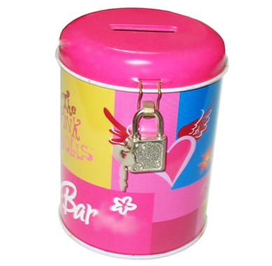 China With A Lock Or Without Matt Finish Customizable Shiny Coin Patterns Cartoon Tin Can With Lock Piggy Bank Round Money Box And Key for sale