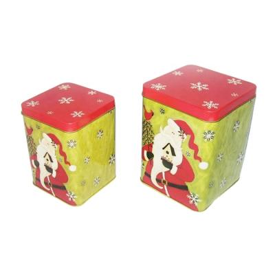 China 2pcs or 3pcs Tins Nested In A Gift Tea Candy Cookie Set Wholesale Custom 8x5 Square Set Metal Container 2 Tin Boxes Storage For Cookies for sale