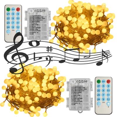 China String light with pp ball christmas party light with string battery music use ball plastic indoor and outdoor light for sale