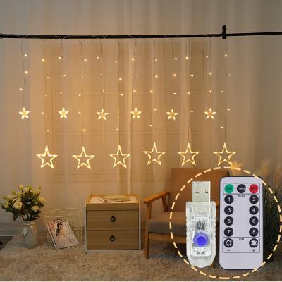 China 2021 Lovely New Design USB Star 138LED Christmas Window Curtain Lights 12 LED Curtain Light For Wedding Party Decoration 8 Modes for sale