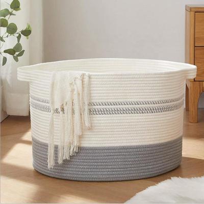 China Sundayhome Eco-Friendly Bohemian Collapsible Laundry Hamper Hoops Cotton Rope Basket for sale