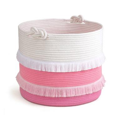 China Sundayhome Sustainable Cotton Rope Basket Eco - Friendly Laundry Hoops Macrame Basket for sale