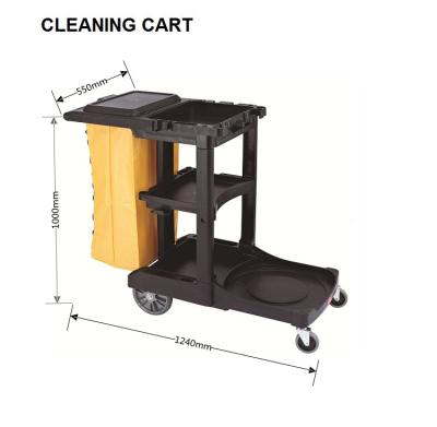 China Hotel Restaurant Clubs Hospital Trolley Cart PP Black Dismountable Plastic Hotel Service Cleaning Cleaning Truck for sale