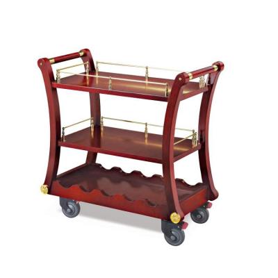 China Luxury Modern Wood Wine Cart Oval Food Service Cart Hotel Style Hotel Service Oval Trolley Drinks Trolley +MDF PP Mute 26kg Steel Panel 4