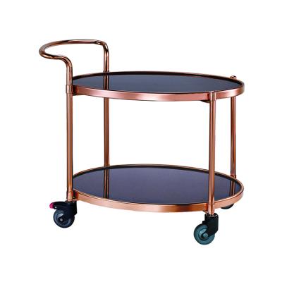 China Fireproof Stainless Steel Frame+black Metal Style Food Service Wine Liquor Cart Luxury Modern Oval Hotel Service Trolley Cart for sale