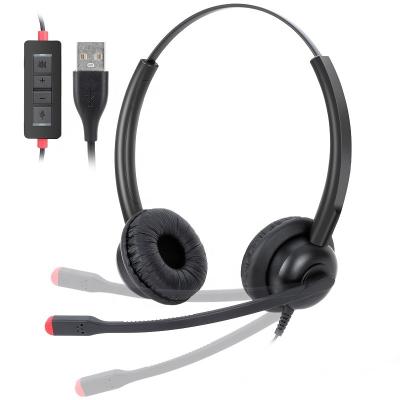 China Adjustable Headband Computer Earphone Call Center USB Headset USB Connect Headphones to MIC and Volume Control for sale