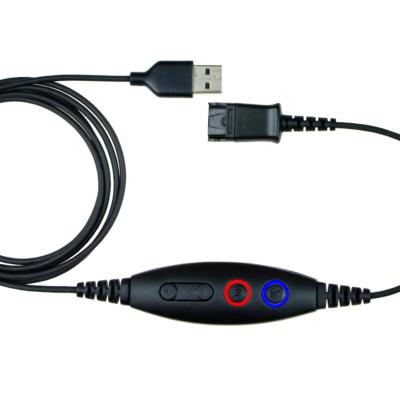 China Telecommunications Equipment RTS USB Adapter Cable QD (Quick) to USB Plug, Speaker Volume and Mic Mute Control Connects for sale