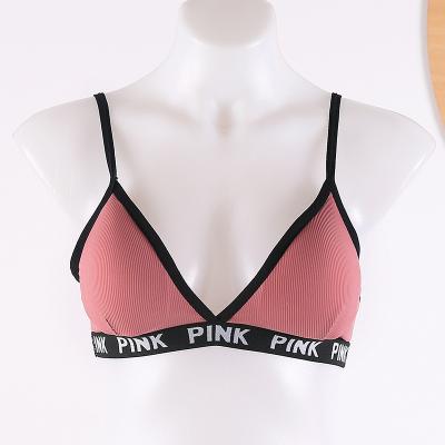 China Breathable Rimless Teen Girl Cotton English Sports Bra Invest Bra Girl Triangle Cup Underwear for sale