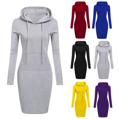 China 2022 New Style Women Anti-Wrinkle Hooded Autumn Solid Color Knit Ladies Long Sleeve Stylish Casual Dress for sale