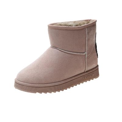 China CUSHIONING Store Women Fashion Basic Snow Boots Brown Microfiber TPR Fur Outsole Flat Round Toe Loop Stripe Snowshoing for sale