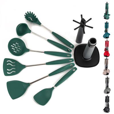 China Hot Selling Viable Kitchen Accessories Silicone Stainless Steel Scoop 7pcs Spatula Spoon Kitchen Instrument Sets for sale