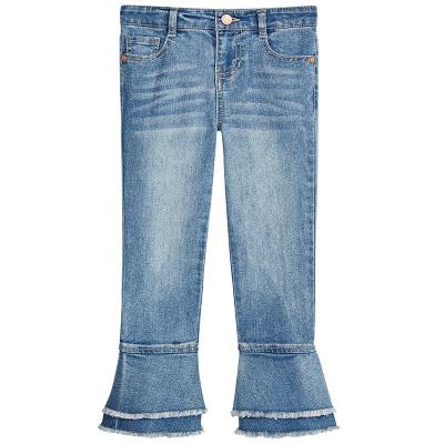 China Color Fade Proof Wholesale Small Girls Fringed Bell Bottom Kids Star Jeans for sale