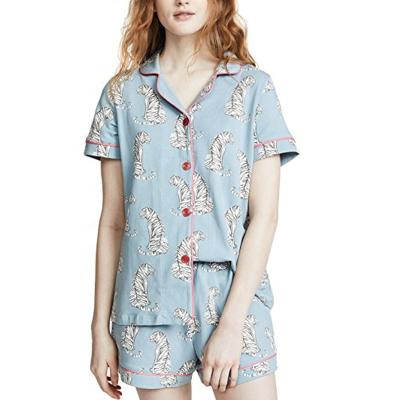 China 2019 New QUICK DRY Comfortable Cotton Stripe Pajamas Women Short-sleeve Sleepwear Set With Pattern for sale