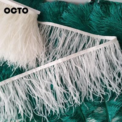 China Dress Accessories Manufacturer Supply 15-18CM High Quality Ostrich Feather Sewing Fringe Trim Ribbon Fabric Lace Tassel Clothes Accessory for sale