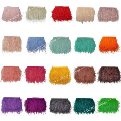 China Dress Accessories Wholesale Price Factory Supply RTS 56 Colors Satin Fluffy Ribbon Tied Lace Ostrich Feather Fringe Trimming for sale