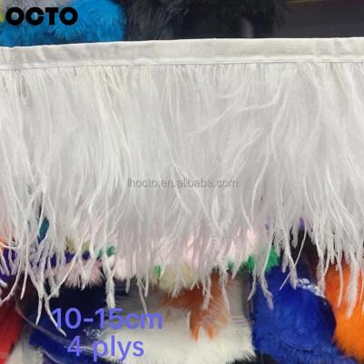 China Dress Accessories Customization Suit To Stitching Design 10-15cm White 4ply Ostrich Feather Fringe Trimming Trimming for sale