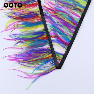 China Dress Accessories DIY 10-15cm Mixed Color Rainbow Dyed Ostrich Feather Fringe Trim Lace Trimming for sale