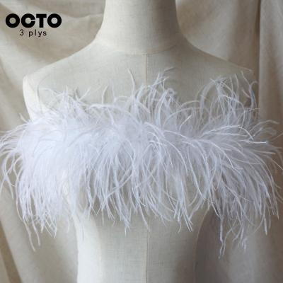 China High Quality White Black White Scarf 3 Boa Ostrich Feather Plys Plumage Stitching Trim For Wedding Dress Long Robe Pajamas for sale