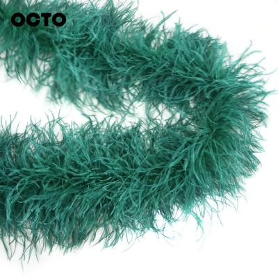 China Wholesale 5 Ply Ostrich Feather Luxury Fluffy Ostrich Feather Boa Feather Scarf For Dress Wedding Dark Green Thick Sewing Trim for sale